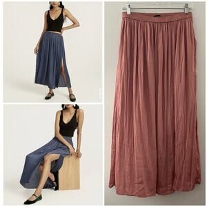 J. Crew Side-Slit Featherweight Crinkle Satin Maxi Skirt Pockets Pink Size 4 NWT